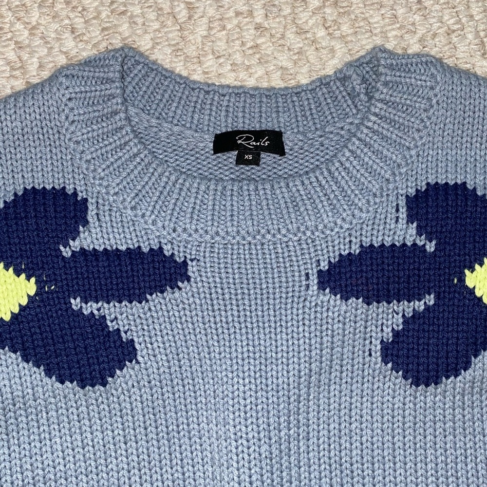 Rails Blue Sweater with Navy and Yellow Floral Design - Picture 2 of 2